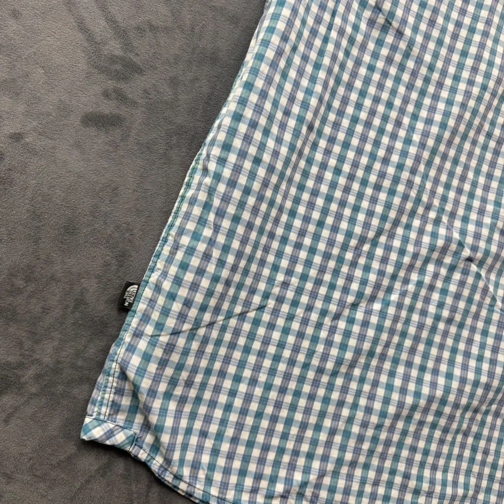 The North Face Mens Blue Green Plaid Short Sleeve Button Down Shirt Large